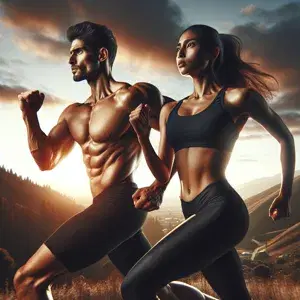 Image of a male and female runner in outdoor setting, highlighting their unique strengths and differences in running performance.
