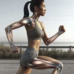 A person demonstrating ideal running technique in a picturesque outdoor setting, exuding relaxation and focus with proper form and posture.